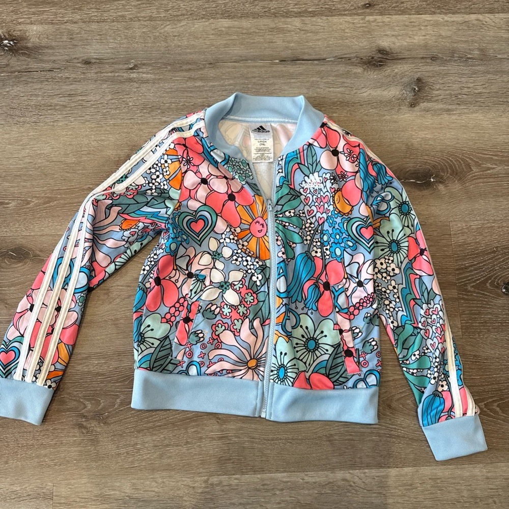 Girls Size S 7/8 Colorful Adidas Floral Track Jacket
